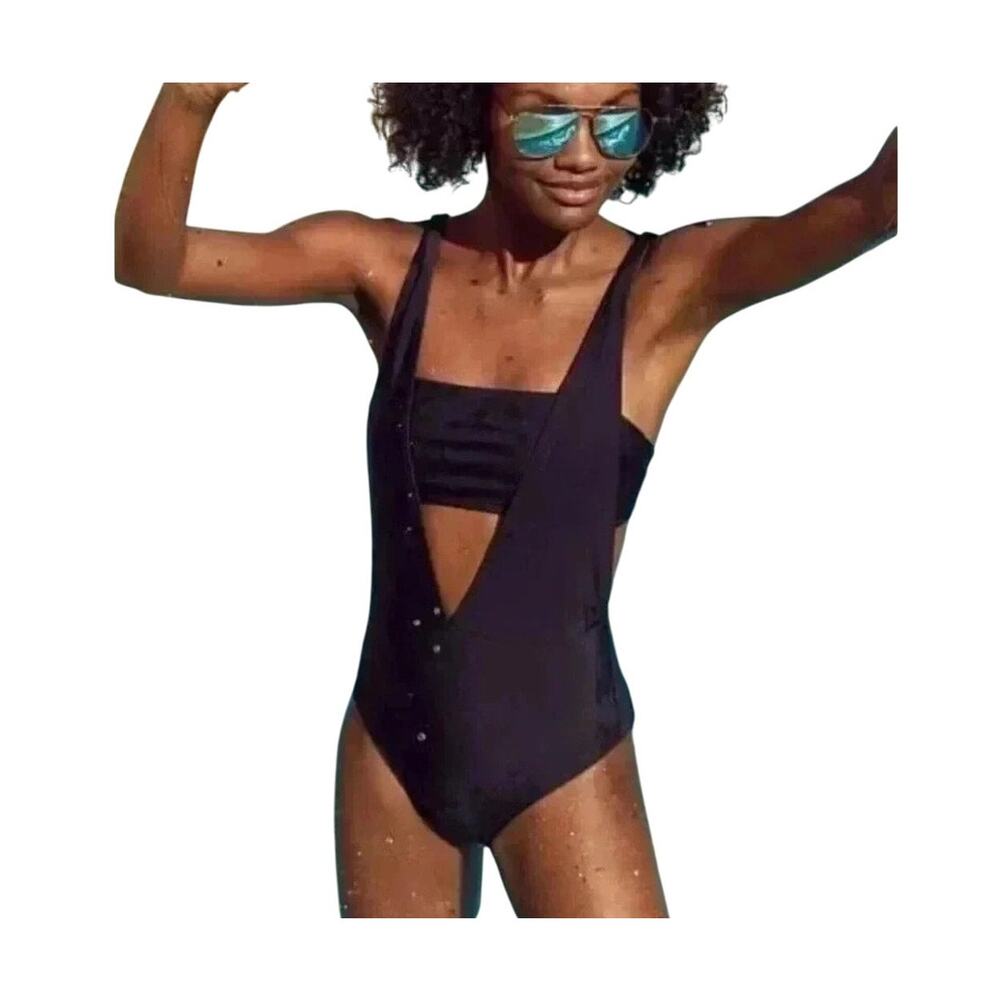 NWT Aerie One Piece Swimsuit Full Coverage Tall Black Size Small Long‎